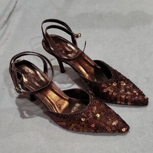 Stefani Collection Elegant Brown Sequin Women's Heels